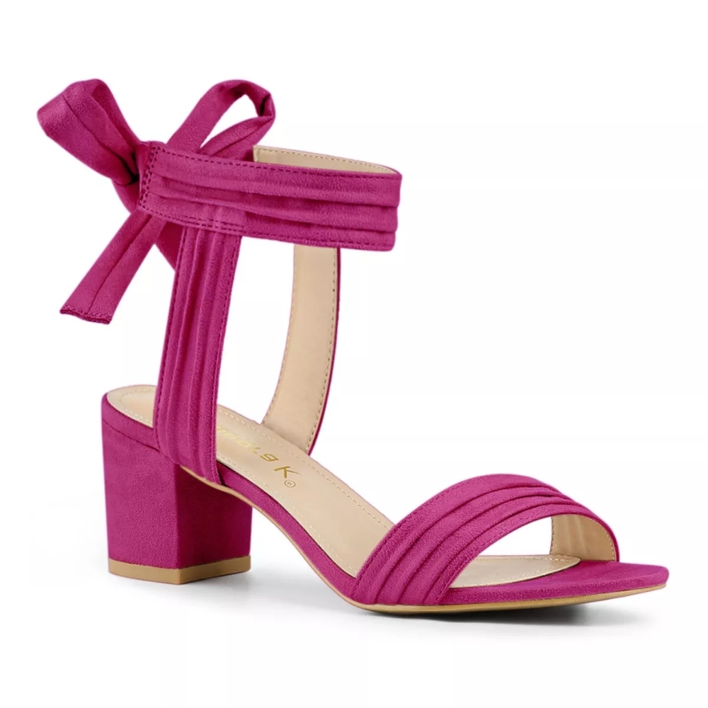 🎁Allegra K Hot Pink Bow Ankle Strap Heels